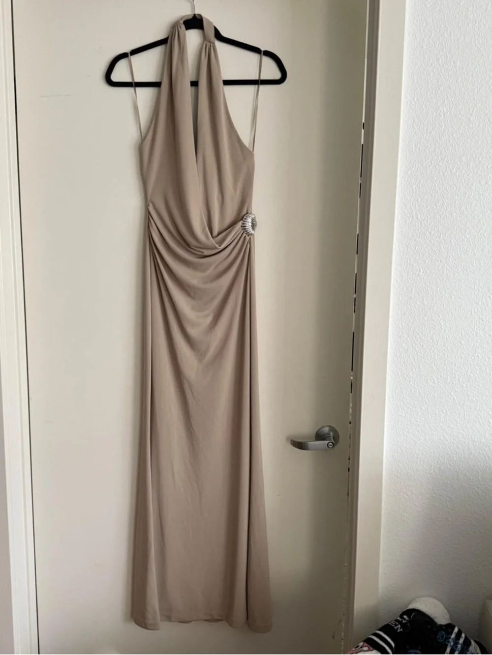 Zara Cream Halter Draped Maxi Dress with Side Brooch - Picture 5 of 11